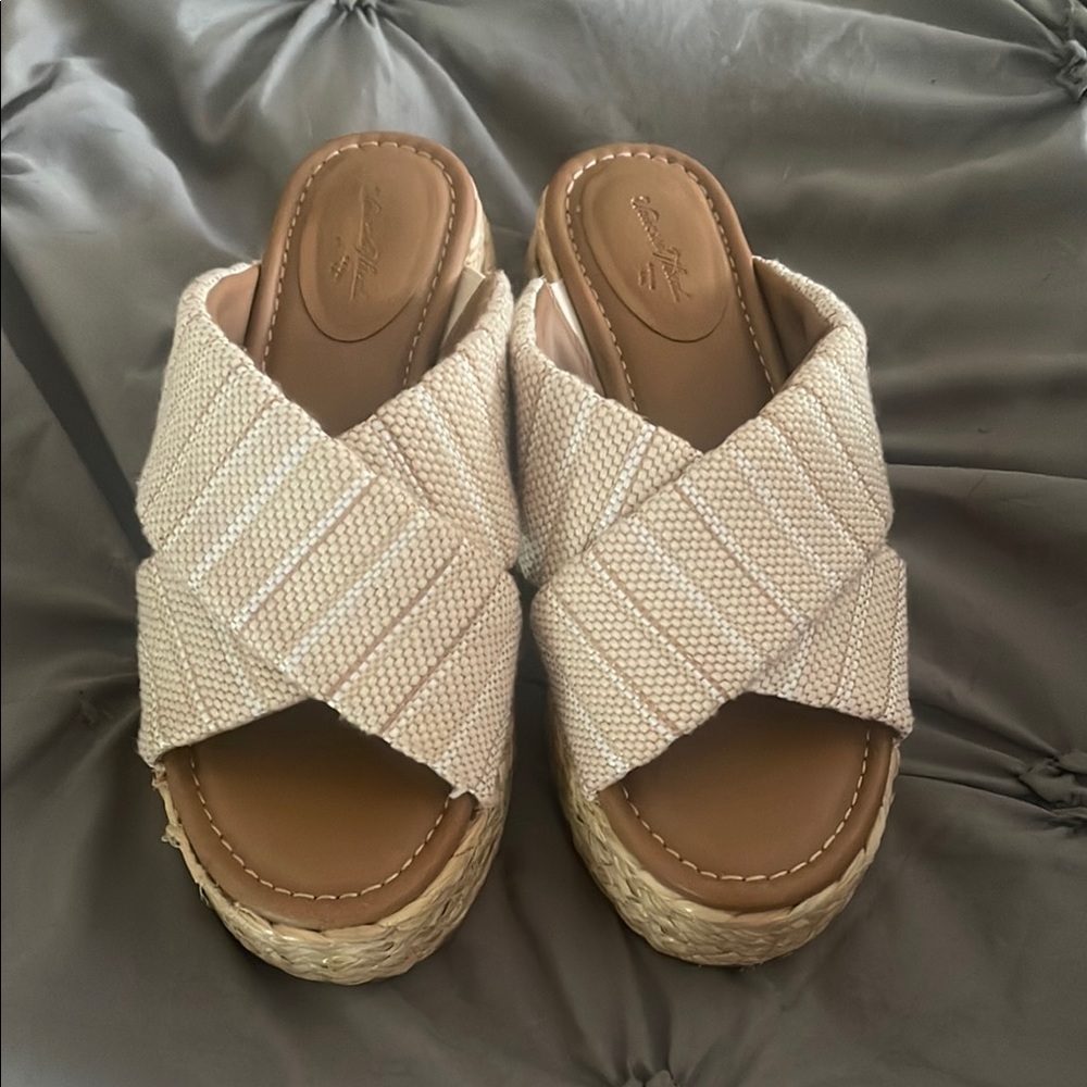 Beige Woven Platform Sandals